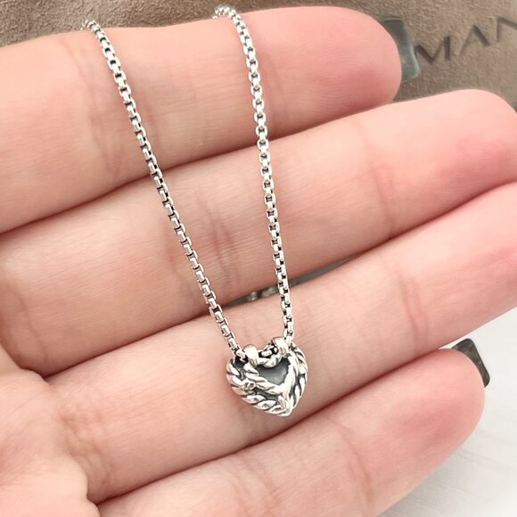 David Yurman Cable Cookie Classic Heart Necklace 17''-18'' - Picture 2 of 3